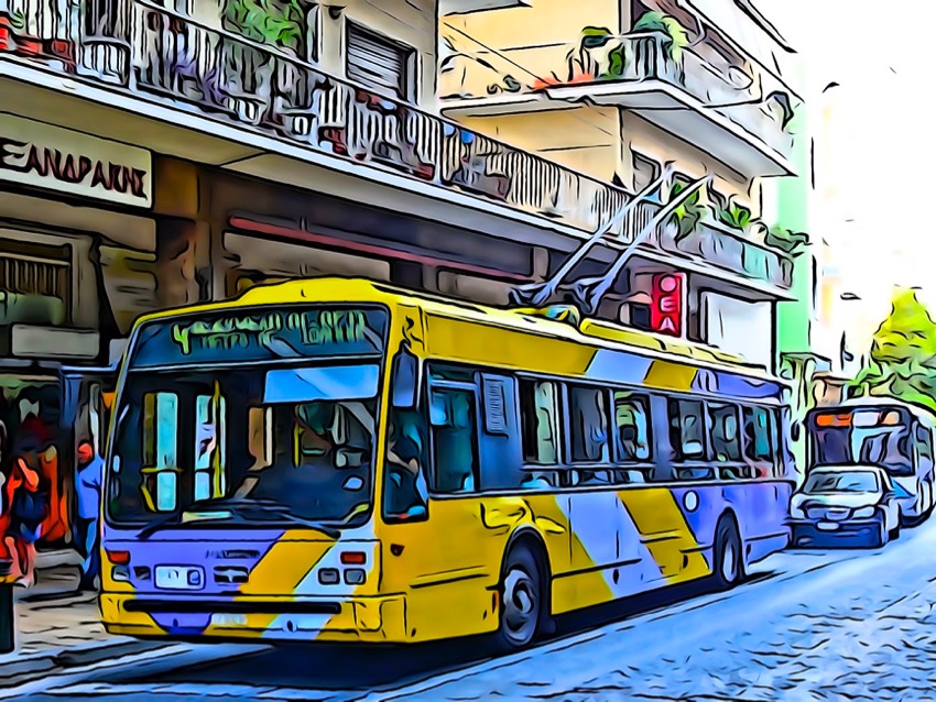 Athens Yellow Electric Trolley Bus